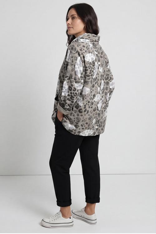 Beryl Print Cowl Neck Cotton Top Mocha - Image 2