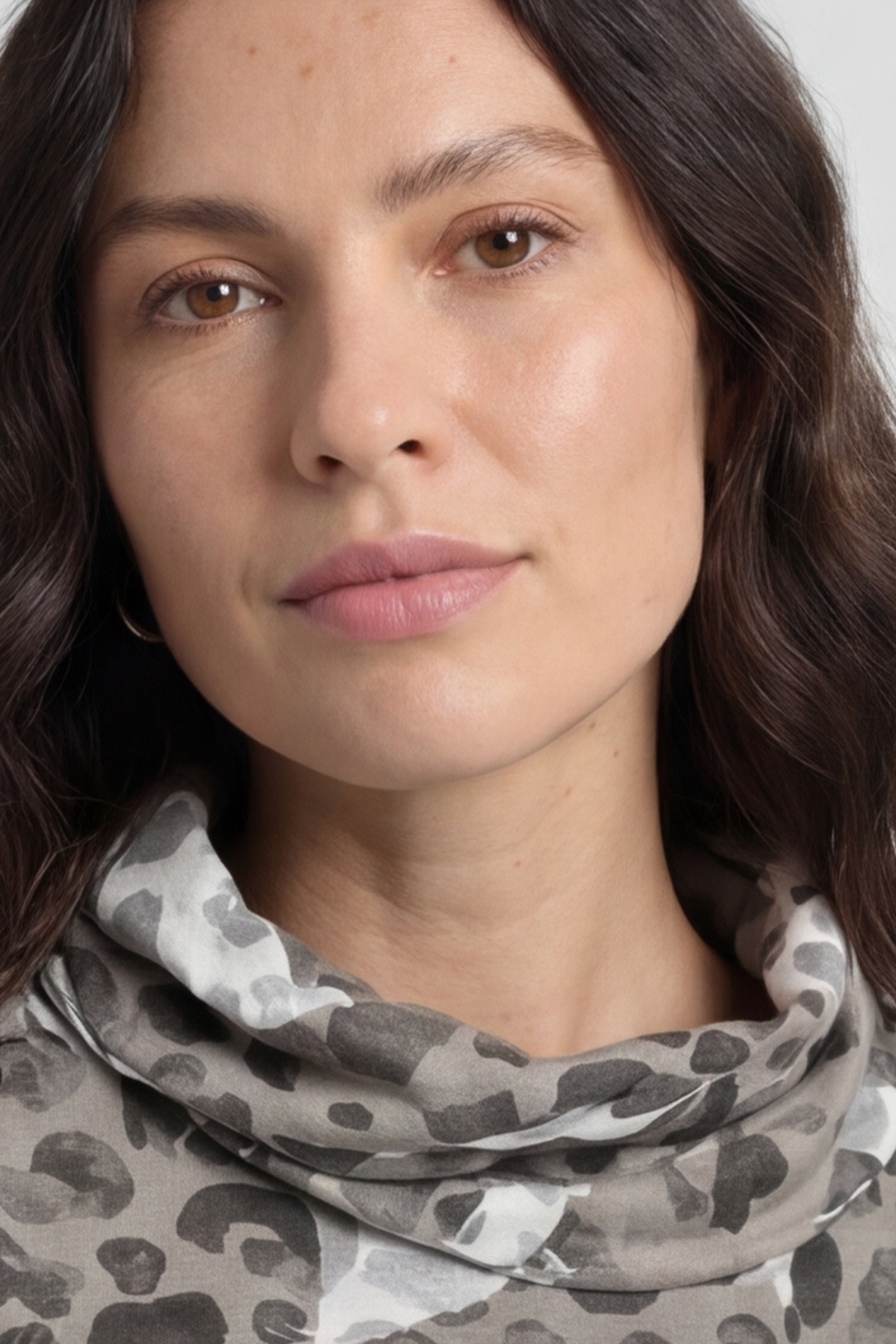 Beryl Print Cowl Neck Cotton Top Mocha