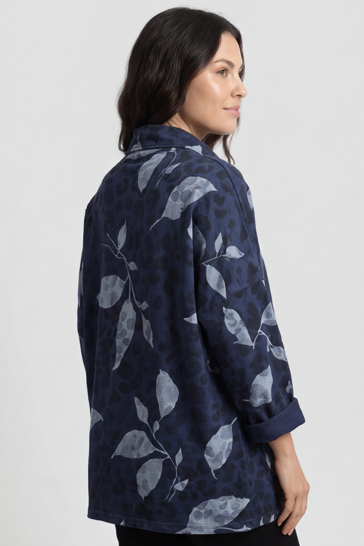 Beryl Print Cowl Neck Cotton Top Navy