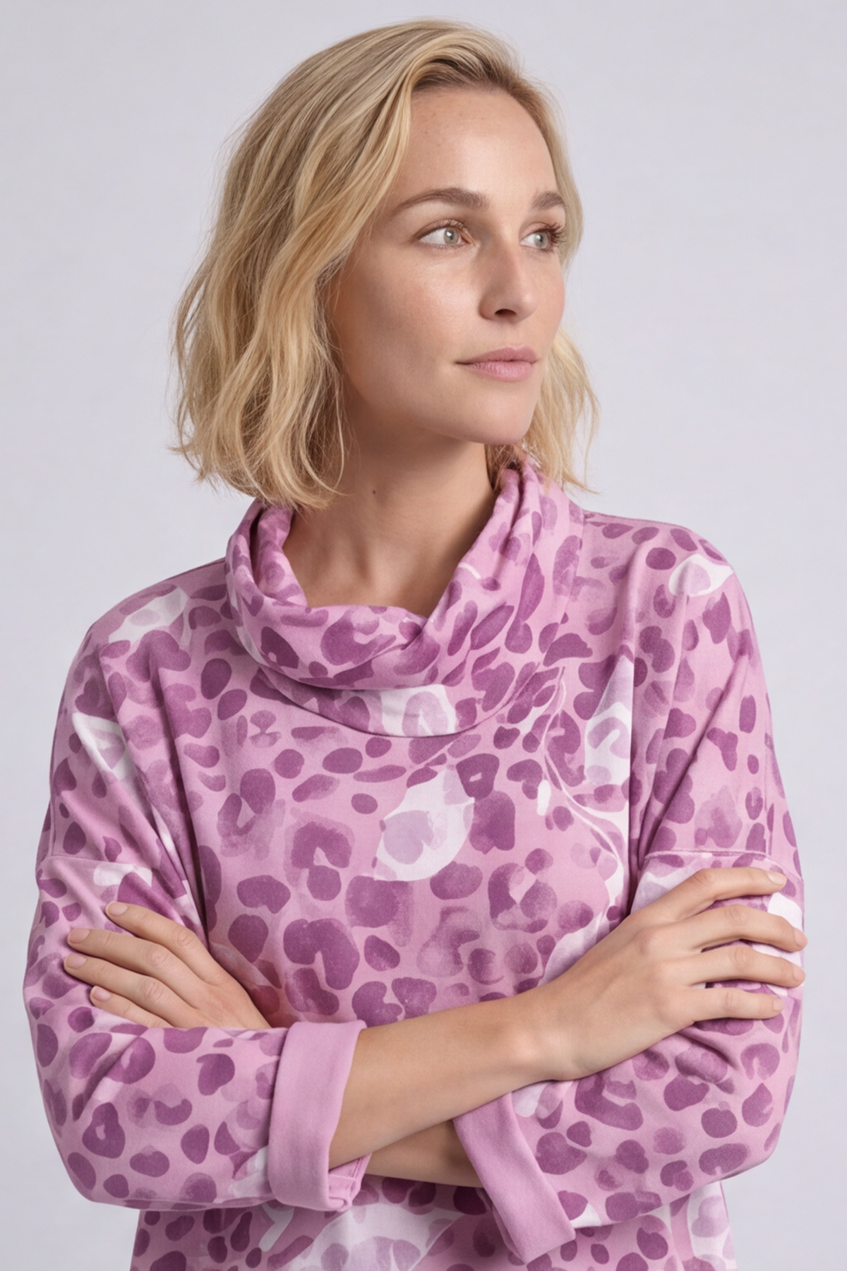 Beryl Print Cowl Neck Cotton Top Pink