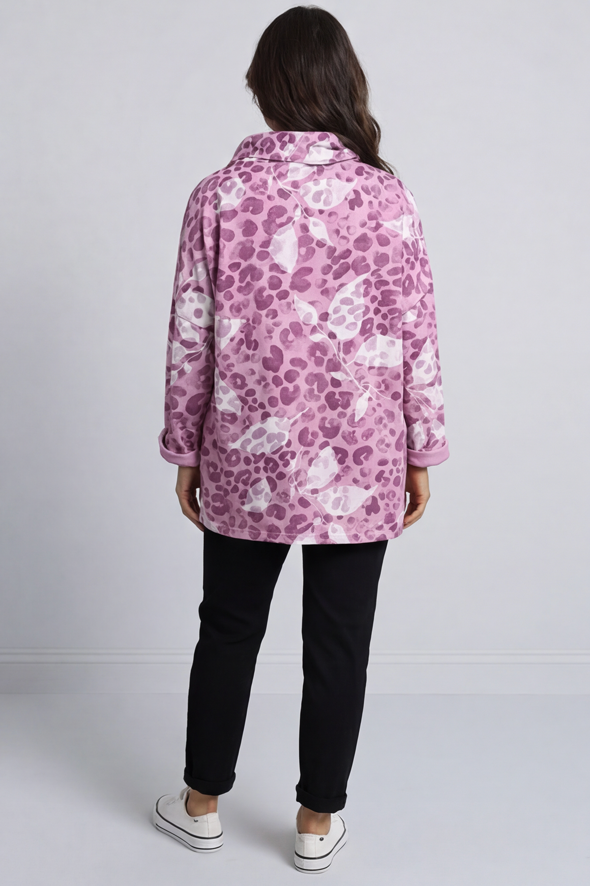 Beryl Print Cowl Neck Cotton Top Pink