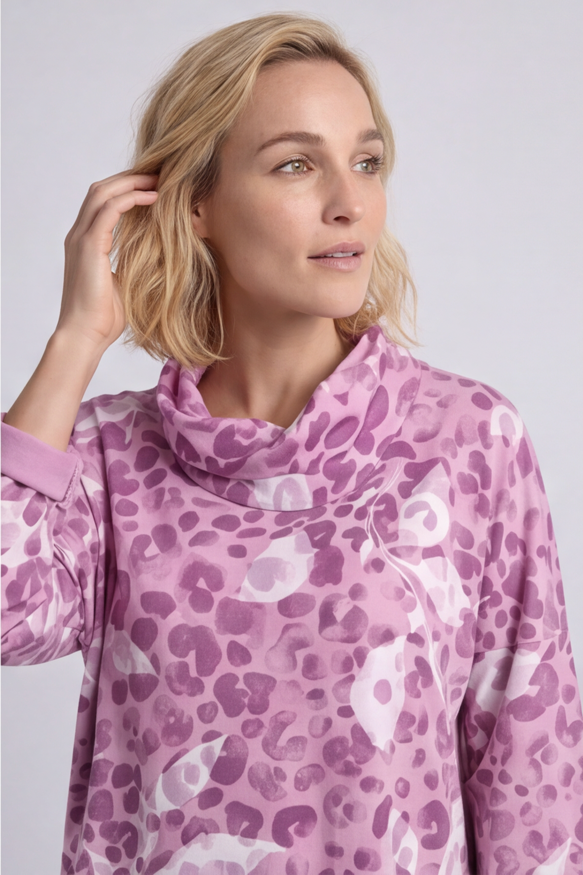 Beryl Print Cowl Neck Cotton Top Pink