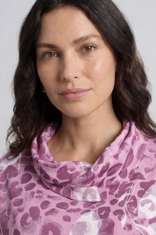 Beryl Print Cowl Neck Cotton Top Pink - Image 4