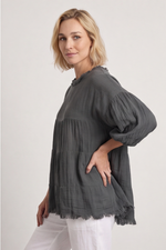 Bingham Tiered Cotton Top Charcoal Charcoal - Bingham Tiered Cotton Top Charcoal