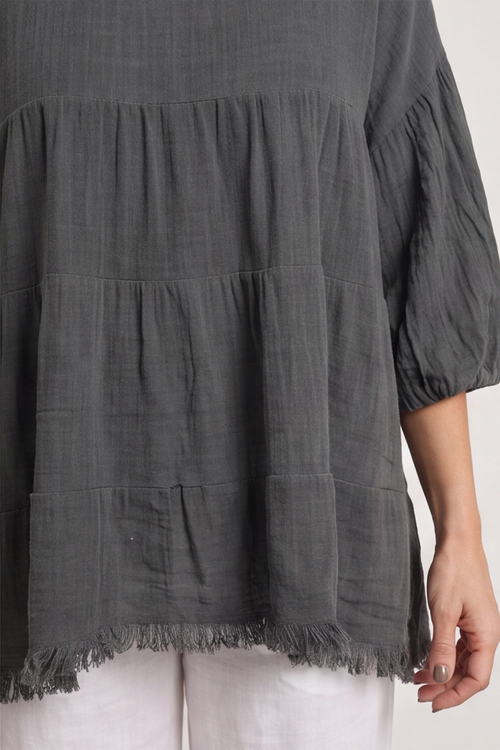 Bingham Tiered Cotton Top Charcoal - Image 3