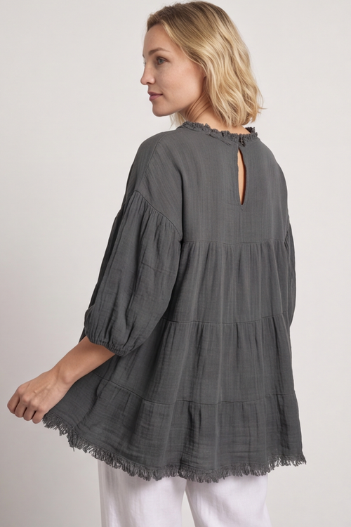 Bingham Tiered Cotton Top Charcoal - Image 4