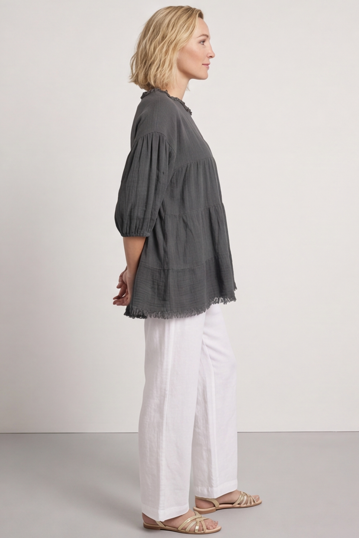 Bingham Tiered Cotton Top Charcoal