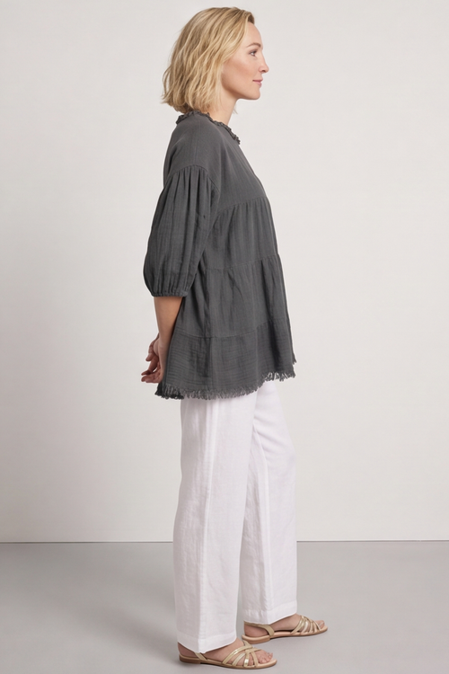Bingham Tiered Cotton Top Charcoal - Image 5