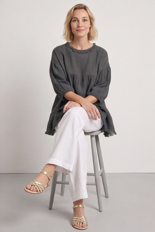 Bingham Tiered Cotton Top Charcoal - Image 6