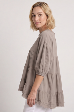 Bingham Tiered Cotton Top Mocha