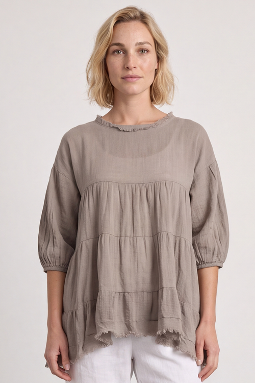 Bingham Tiered Cotton Top Mocha - Image 2