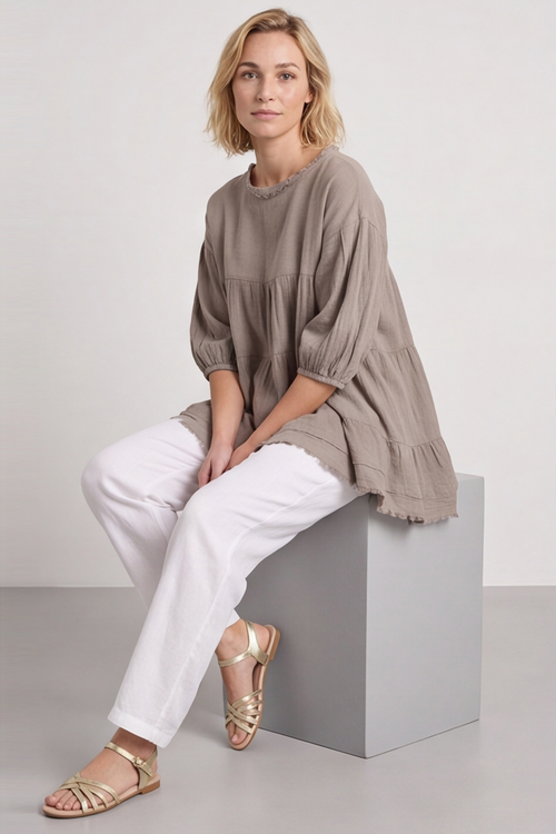 Bingham Tiered Cotton Top Mocha - Image 4