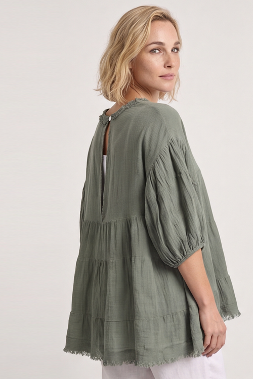 Bingham Tiered Cotton Top Khaki - Image 4