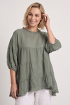 Bingham Tiered Cotton Top Khaki