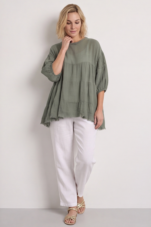 Bingham Tiered Cotton Top Khaki - Image 2