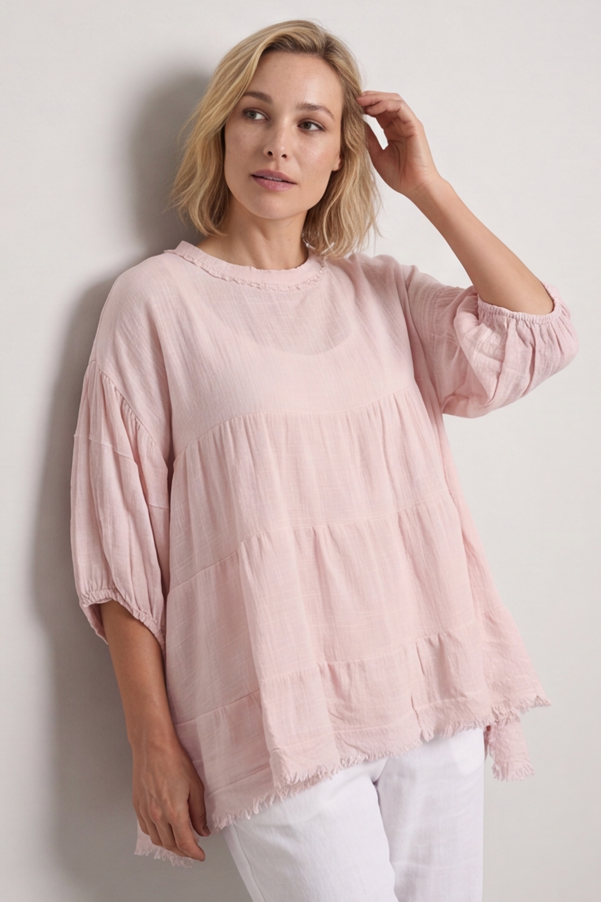 Bingham Tiered Cotton Top Pink
