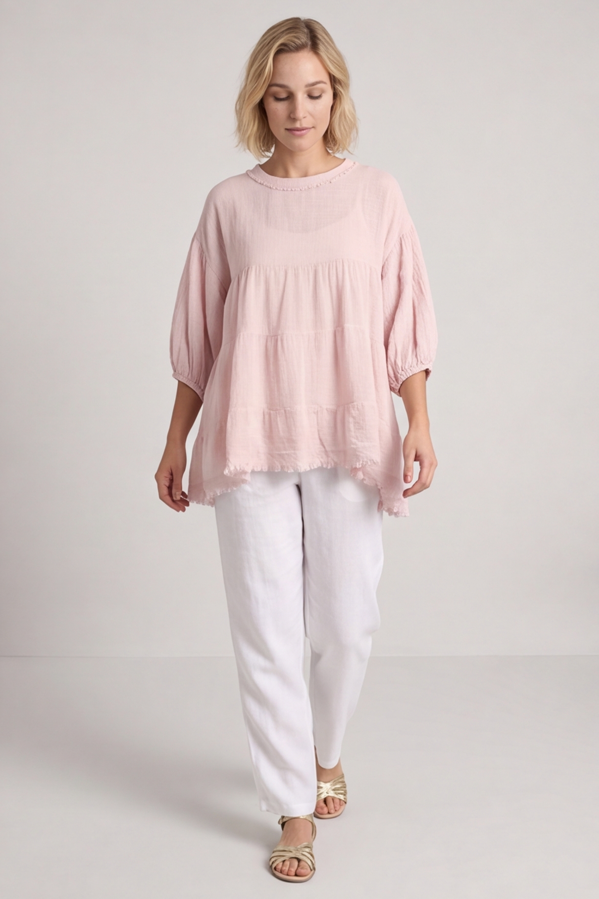 Bingham Tiered Cotton Top Pink