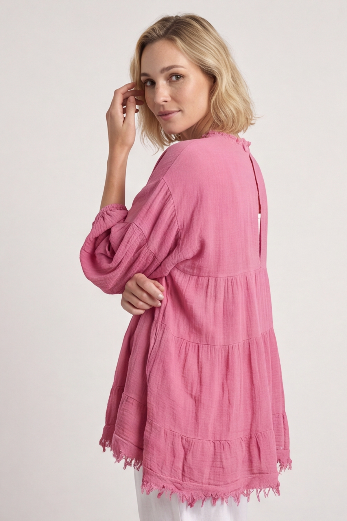 Bingham Tiered Cotton Top Fuchsia