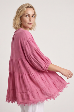 Bingham Tiered Cotton Top Fuchsia
