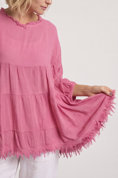 Bingham Tiered Cotton Top Fuchsia - Image 4