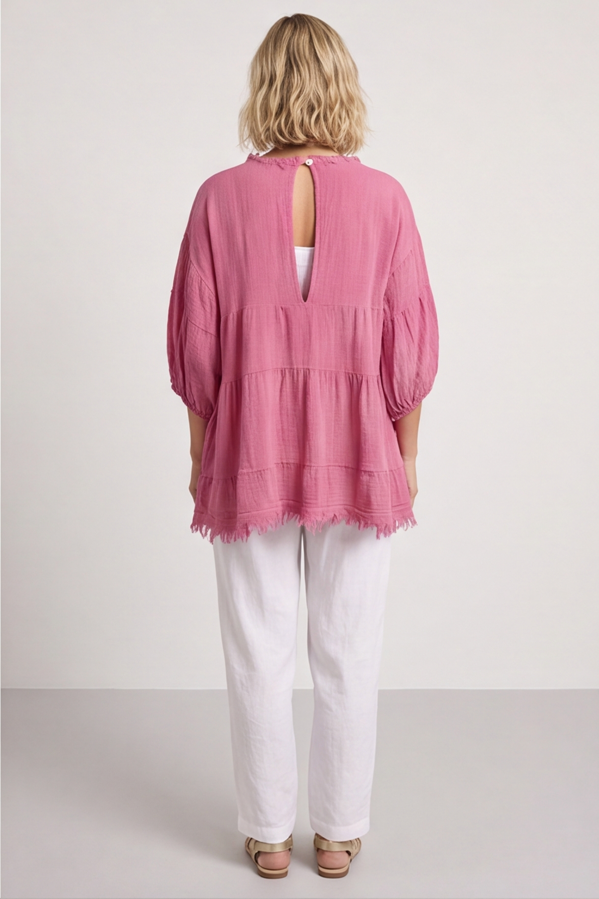 Bingham Tiered Cotton Top Fuchsia