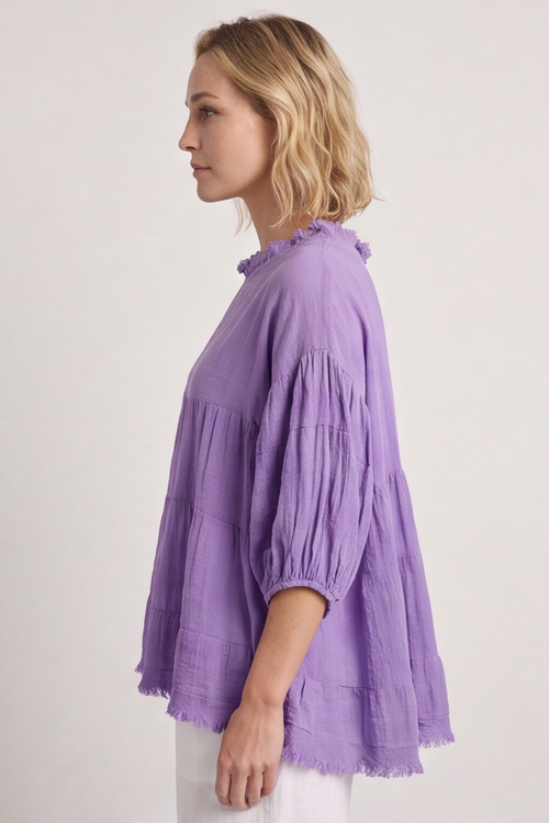 Bingham Tiered Cotton Top Purple - Image 2