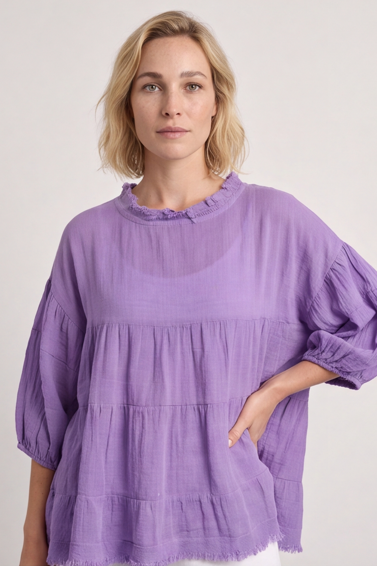 Bingham Tiered Cotton Top Purple