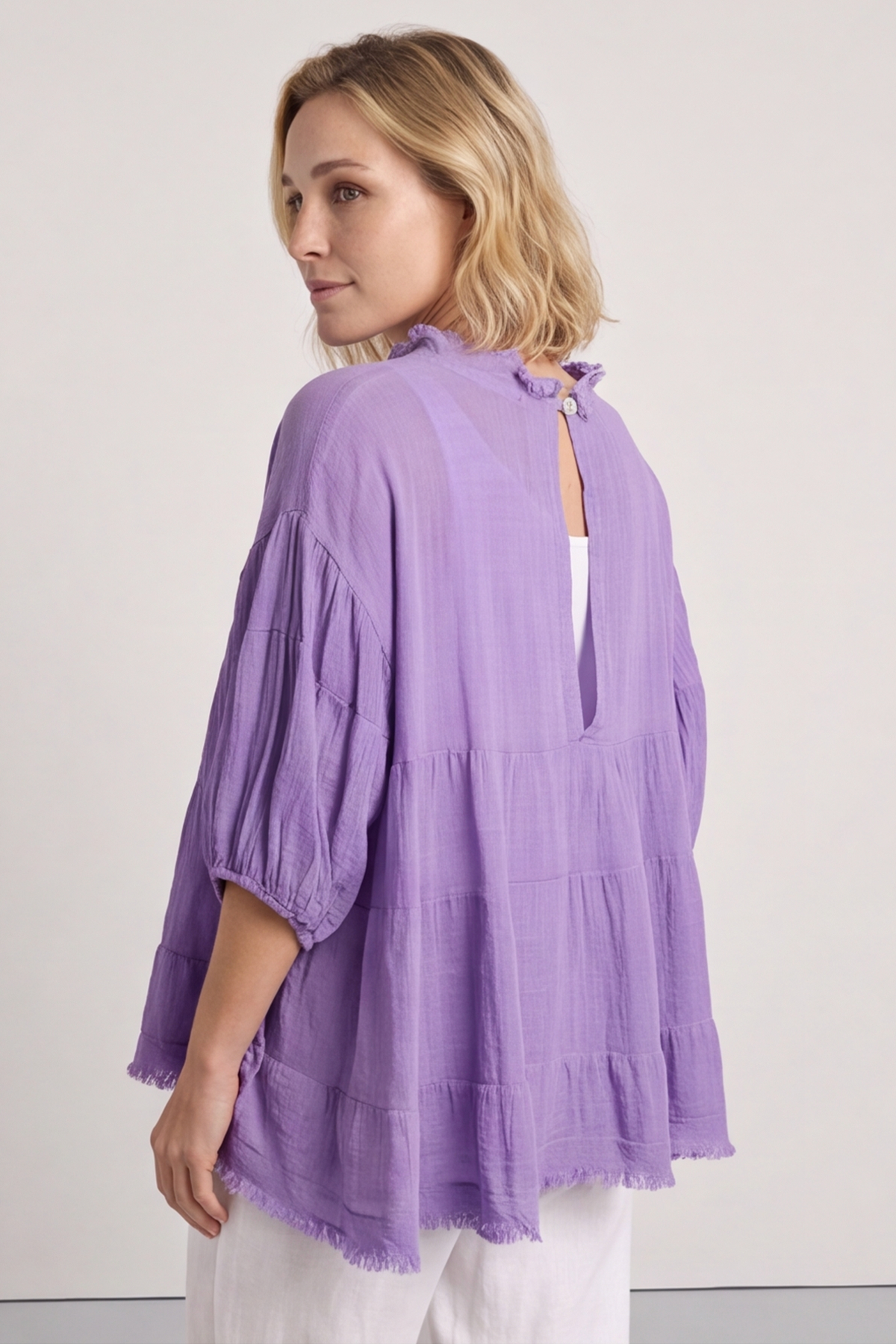 Bingham Tiered Cotton Top Purple