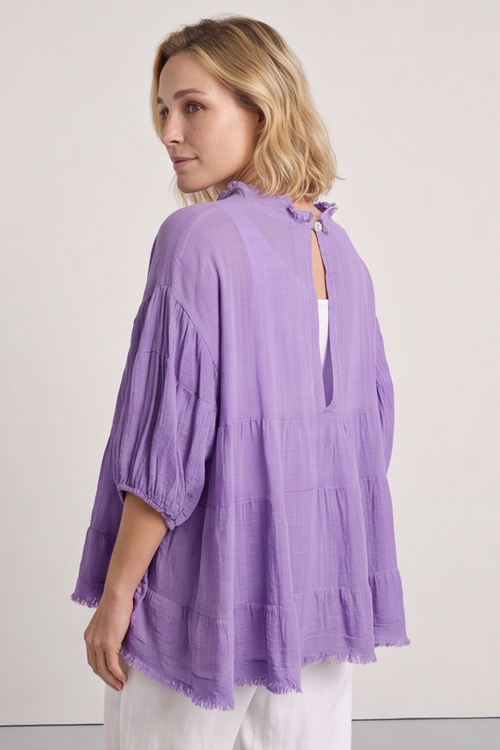 Bingham Tiered Cotton Top Purple - Image 4