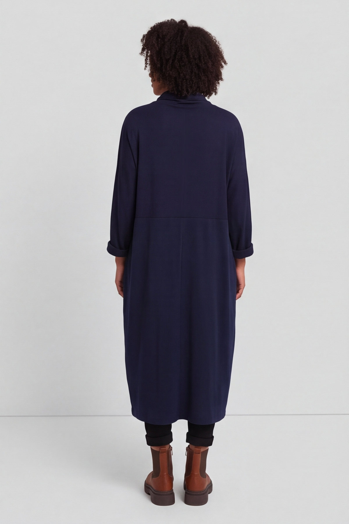 Libby Cowl Neck Cotton Dress Navy