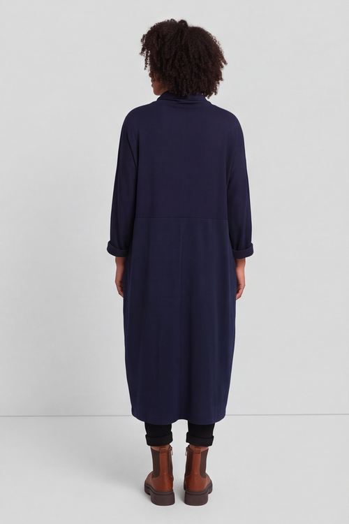 Libby Cowl Neck Cotton Dress Navy - Image 4
