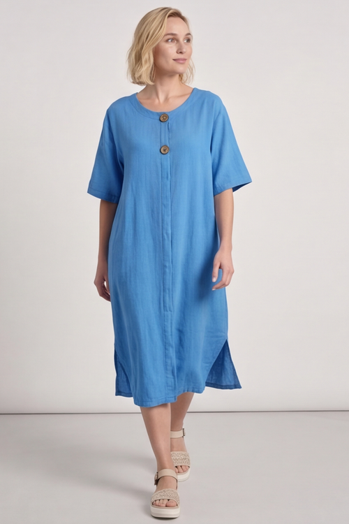 Pauline Linen 2 Piece Cardigan and Dress Set Blue - Image 6