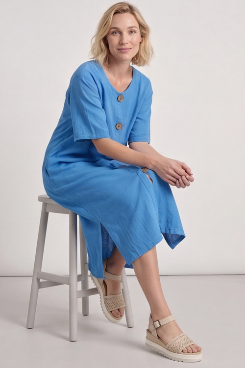 Pauline Linen 2 Piece Cardigan and Dress Set Blue - Image 7