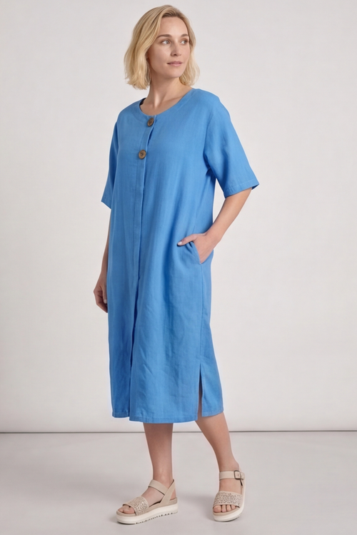Pauline Linen 2 Piece Cardigan and Dress Set Blue - Image 9