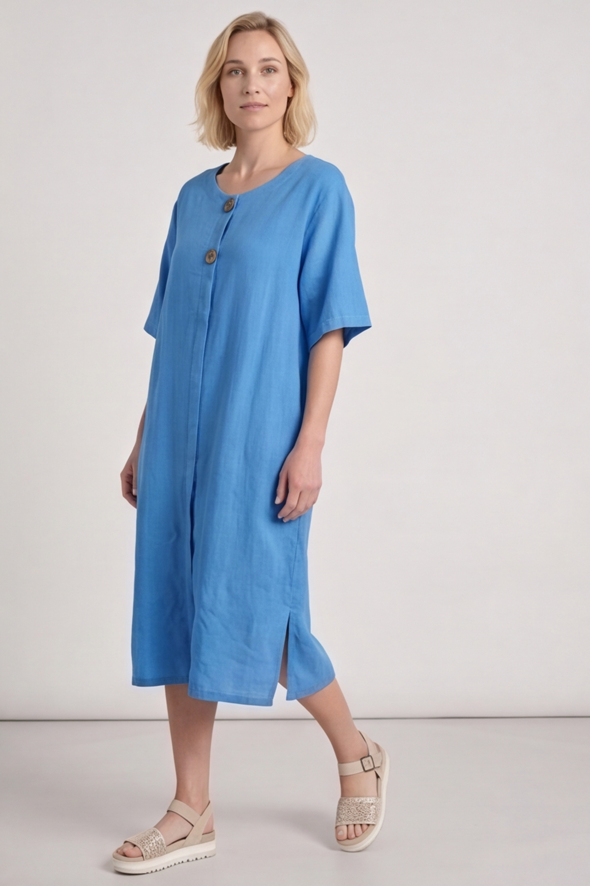 Pauline Linen 2 Piece Cardigan and Dress Set Blue