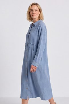 Isabella Button Midi Blue Dress