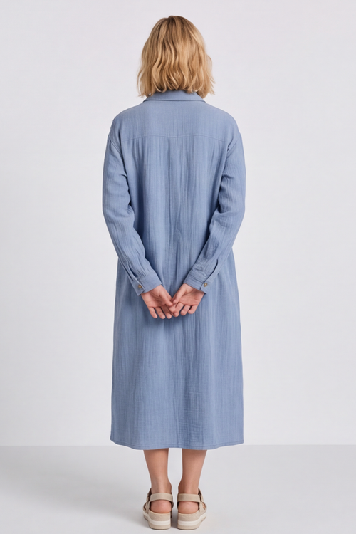 Isabella Button Midi Blue Dress - Image 5