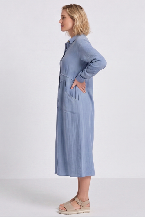 Isabella Button Midi Blue Dress - Image 6