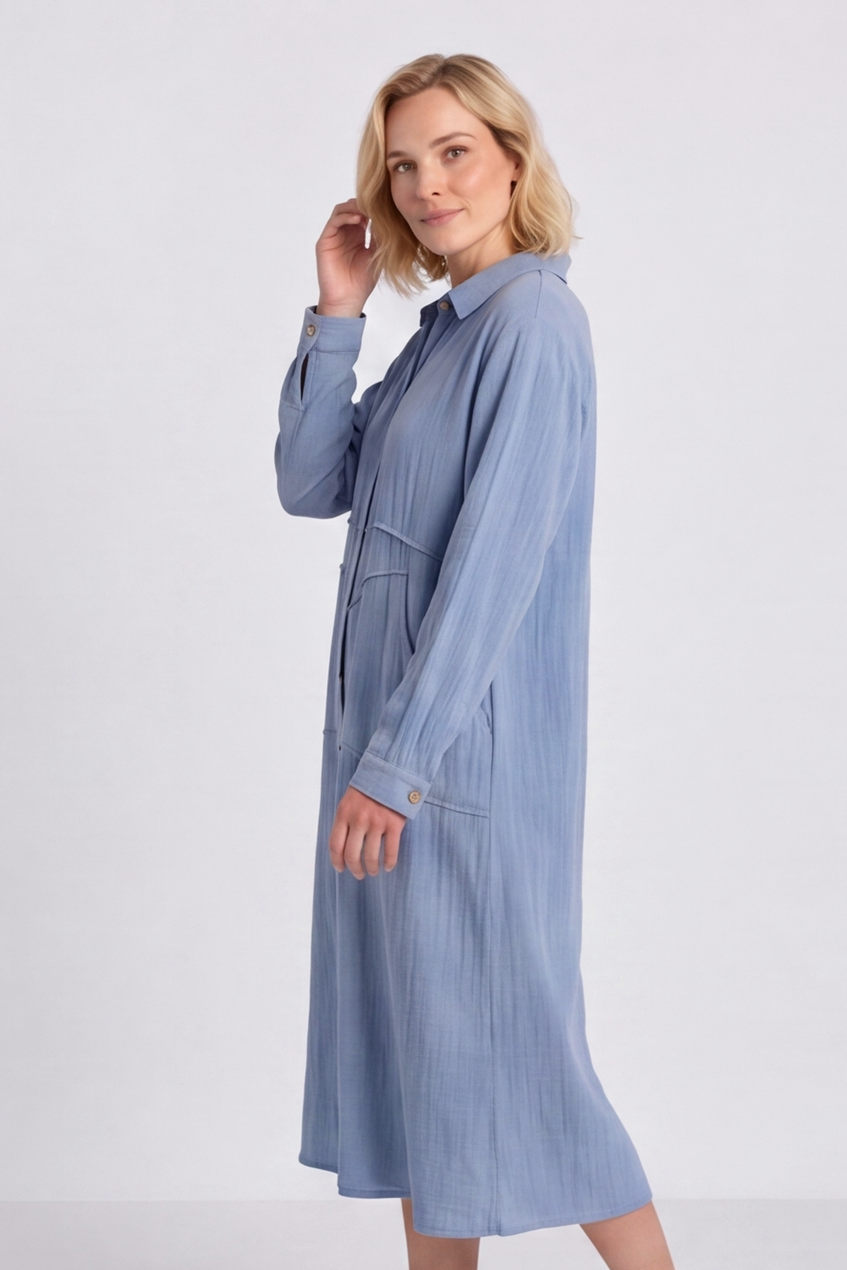 Isabella Button Midi Blue Dress