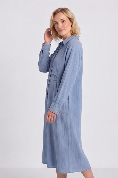 Isabella Button Midi Blue Dress - Image 7