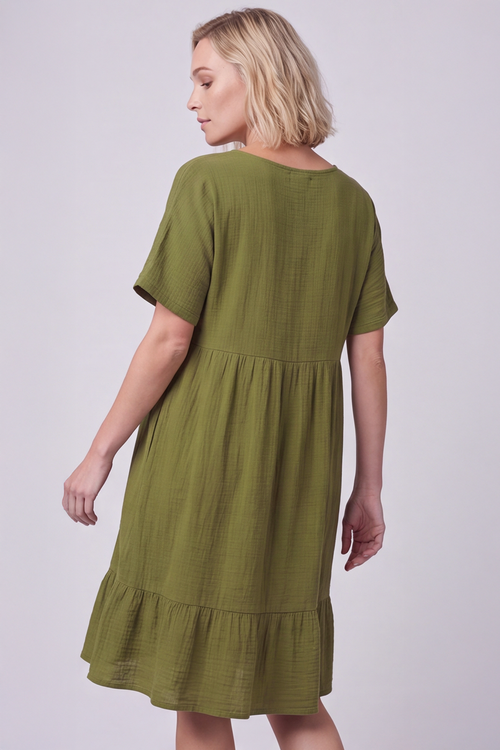 Anya Cotton Pocket Dress Olive - Image 5