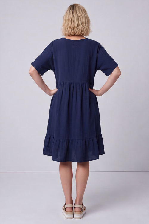 Anya Cotton Pocket Dress Navy - Image 4