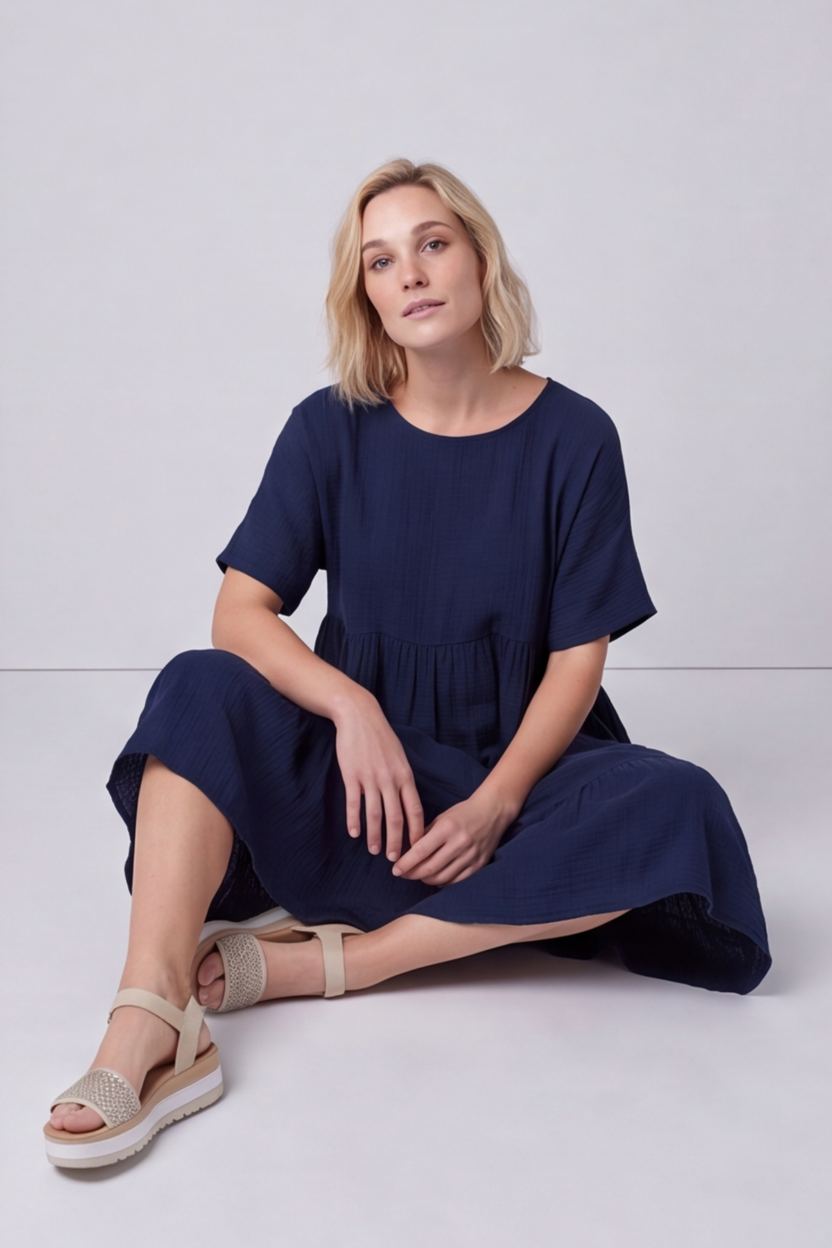 Anya Cotton Pocket Dress Navy