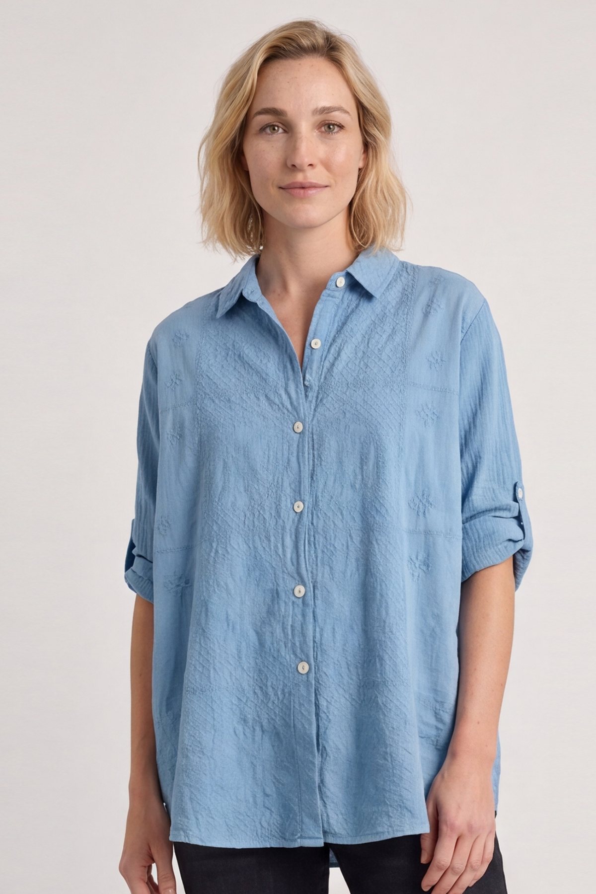 Valentina Broderie Blue Shirt