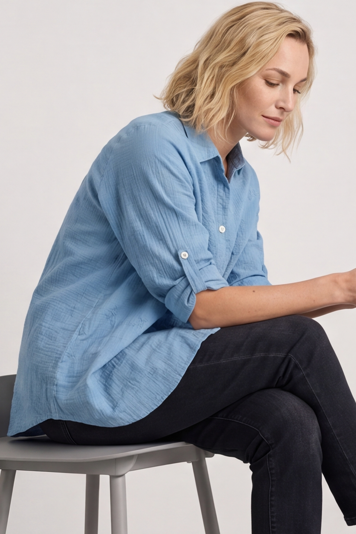Valentina Broderie Blue Shirt