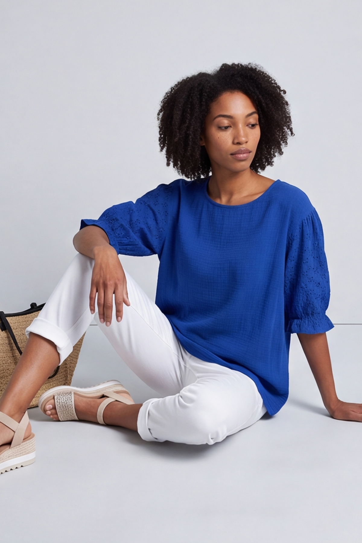 Ariana Cotton Tunic Top Cobalt