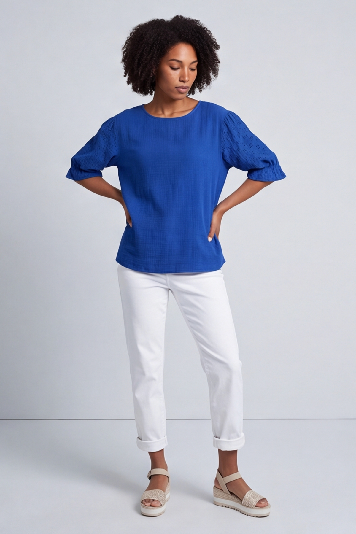 Ariana Cotton Tunic Top Cobalt