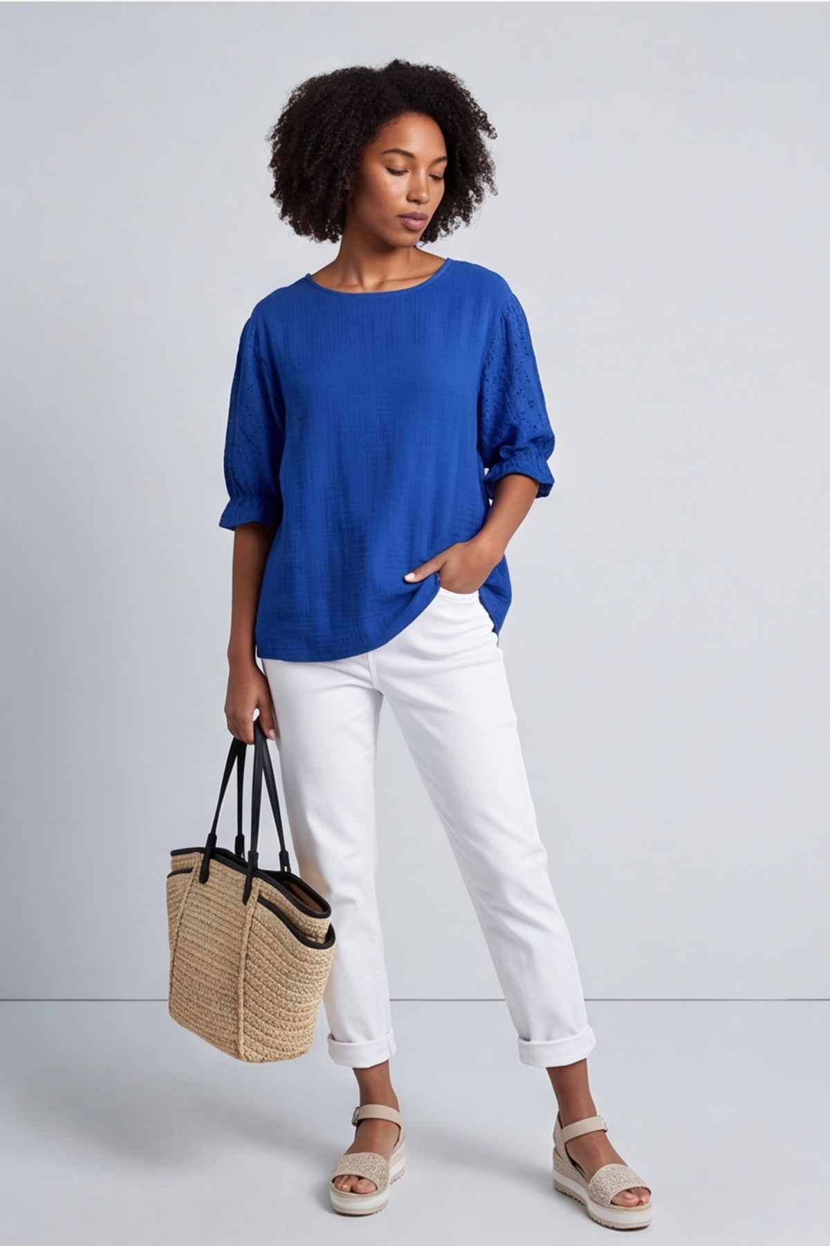 Ariana Cotton Tunic Top Cobalt