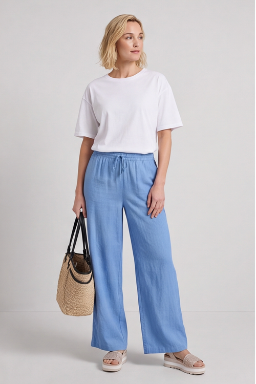 Elena Linen Powder Blue Trousers - Image 3
