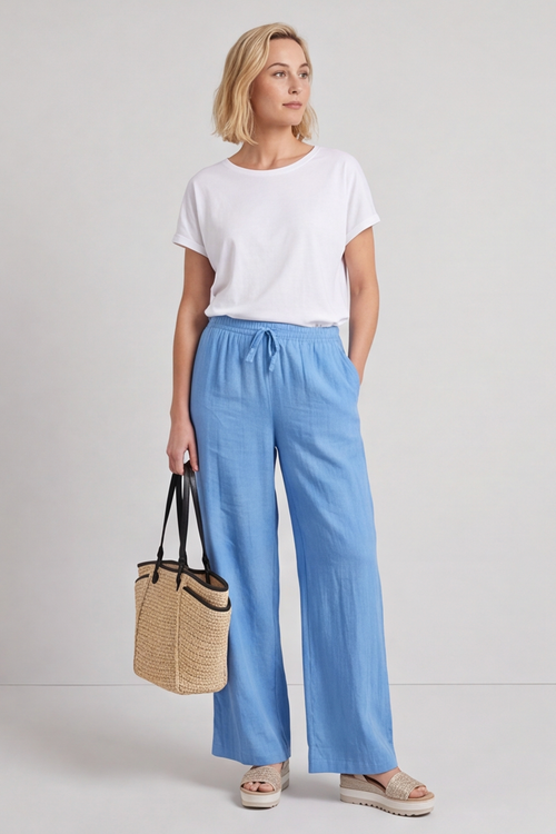Elena Linen Powder Blue Trousers - Image 1